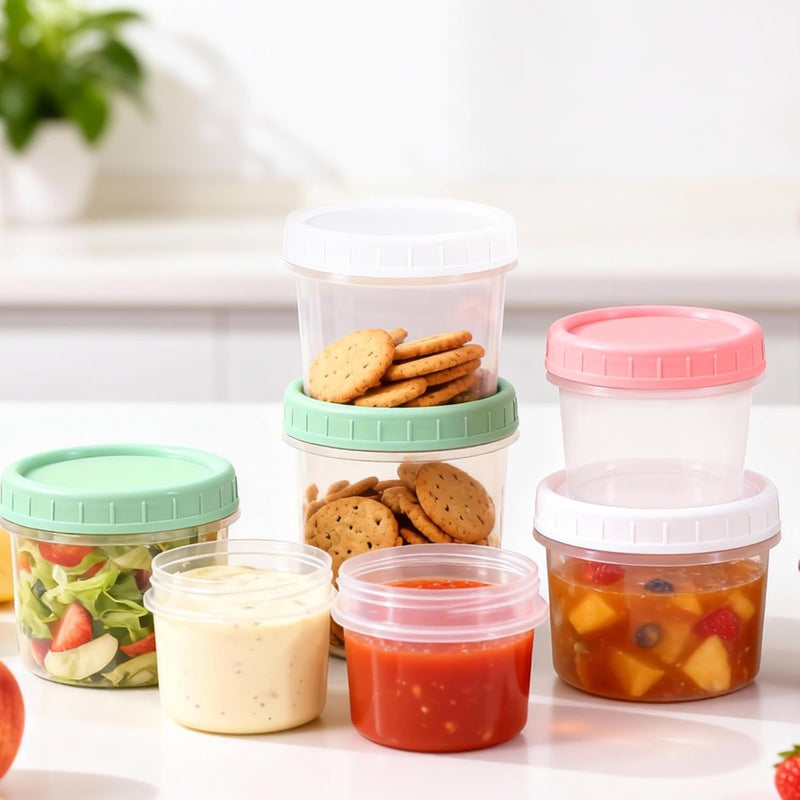 DEMORA 4 oz Small Plastic Containers with Twist on Lids [20 Sets], Stackable Little Food Storage Containers for Snack Lunch Meal Prep Salad Dressings, Freezer/Microwave/Dishwasher Safe, BPA Free