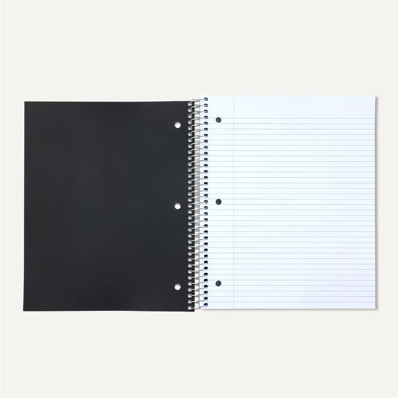 Amazon Basics College-Ruled 3-Subject Spiral Notebook, 150 Sheets, 8.5 x 11 inches, Black