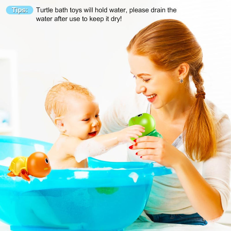 3 pack cute swimming turtle bath toys for toddler 1-3 with wind up mechanism and bright colors