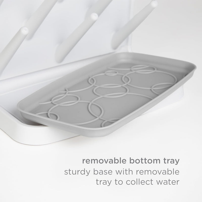 Ubbi Vertical Baby Bottle Drying Rack, Space Saving Countertop Bottle Dryer | 13-Peg Bottle Drying Rack Removable Drain Tray, Baby Organizer for Pump Parts, Pacifiers & Accessories, Dishwasher Safe, Gray