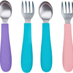WeeSprout Toddler Utensils, 3 Forks & 3 Spoons, 18/8 Stainless Steel & Food Grade Silicone, Thick Easy-Grip Handles, Perfect Length For New Self Feeders, Gentle On Gums & Teeth, Dishwasher Safe