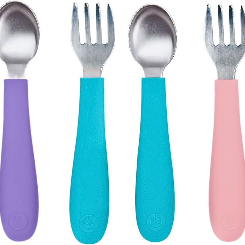 WeeSprout Toddler Utensils, 3 Forks & 3 Spoons, 18/8 Stainless Steel & Food Grade Silicone, Thick Easy-Grip Handles, Perfect Length For New Self Feeders, Gentle On Gums & Teeth, Dishwasher Safe