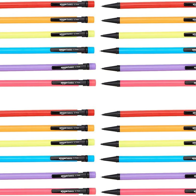Amazon Basics Mechanical Pencils 0.7mm for Writing, Drawing, School and Office Supplies, Multicolor, 24-Pack