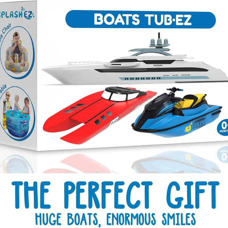 SplashEZ Boat Toys for Toddlers & Kids, Mold Free Bath & Pool Toys No Hole | Floating Toy Boats for Bathtub, Shower, Pool, Boys & Girls, Ages 4-8