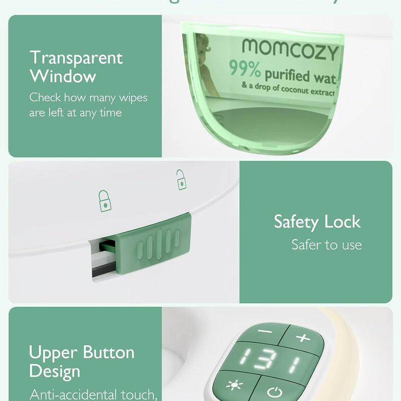 Momcozy Baby Wipe Warmer, Innovative Spring Design,Large Capacity Dispenser | Wipe Warmer with Night Light, Fast and Even Heating, 4 Adjustable Temperature Modes, Baby Shower & Registry Must-haves, Green