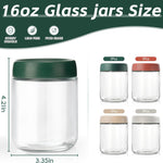 DIMBRAH Overnight Oats Containers with Lids,16oz Glass Jars with Lids - Set Of 4, Practical Oatmeal Container to Go, Chia Seed Pudding Jars, Baby Food Containers