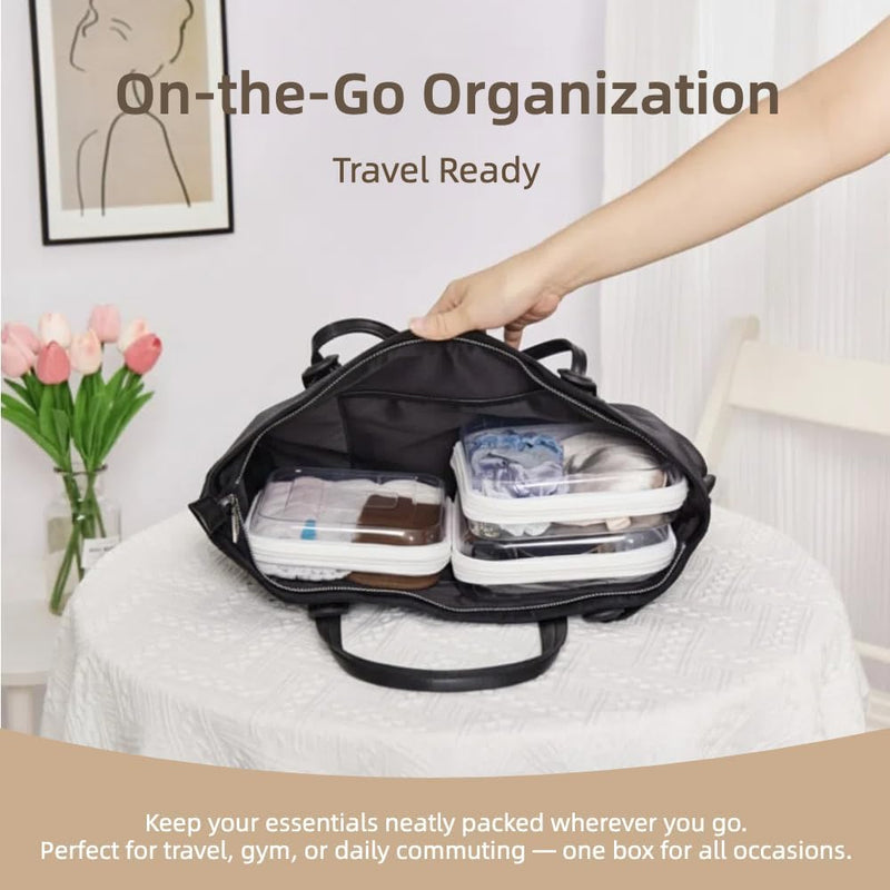 3-Pack Medium Clear Hard Shell Zipper Pouches, Clear Zipper Bags, Hard Case Pouches for Purse & Diaper Bag Organizer, and Travel Essentials (3M)