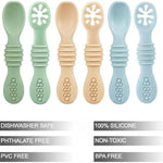 PandaEar 6 Pack Silicone Baby Spoons for Baby Led Weaning, First Stage Baby Toddler Self Feeding Utensils 6+ Months (Blue Green Beige)