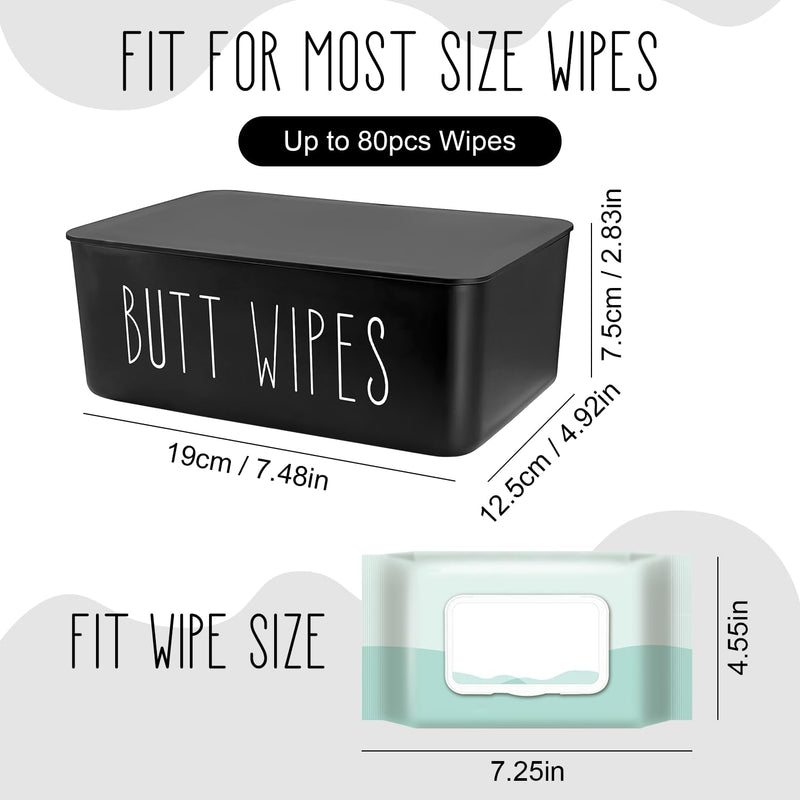Baby Wipes Dispenser 7.48" L x 4.52" W x 2.75" H (19x11.5x7cm) | Flushable Wipes Container for Bathroom, Diaper Wipe Holder, Black