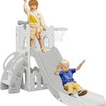 LulliSpace 6 in 1 Toddler Slide,Kids Climber Slider for Indoor Outdoor Playground with Basketball Hoop,Storage and Telescope,L Shaped Slide for Toddler Climber Playset