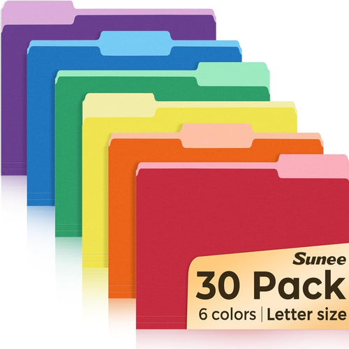 SUNEE File Folders, 30 Pack Manilla Folders 8.5 x 11, Colored File Folders Home Office School Supplies for Documents Files Paper, 6 Assorted Colors