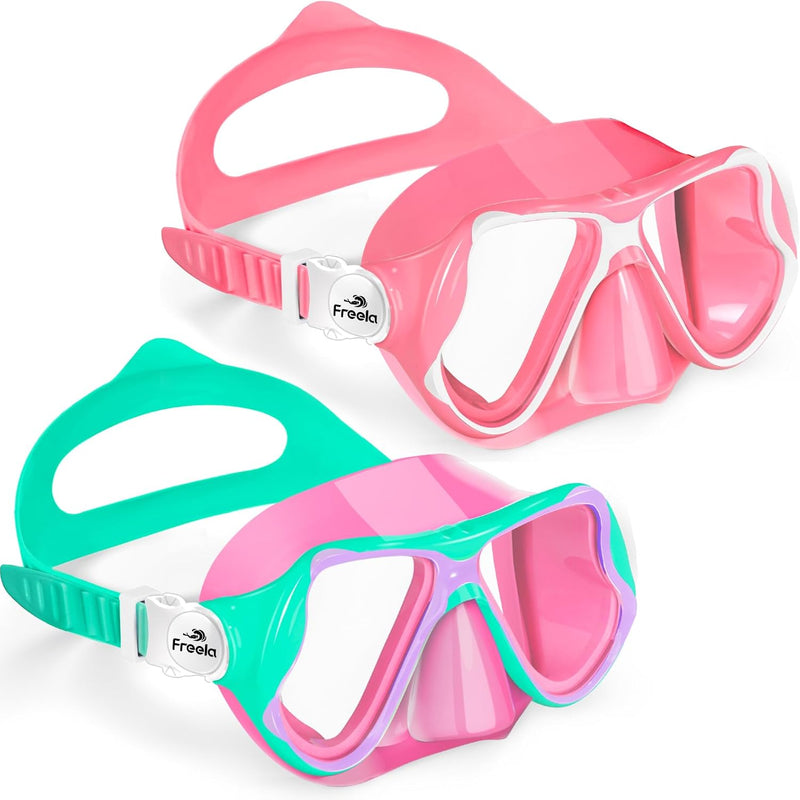 Freela 2 Pack Kids Swim Goggles Mask for Boys Girls 3-14, Tempered Glass Lens 180° HD View with Nose Cover for Pool Beach