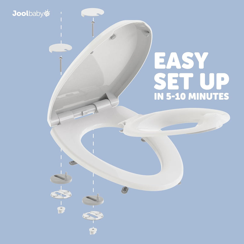 Jool Baby Quick Flip Toilet Seat with Built-in Potty & Splash Guard for Toddler Training, Slow Close (Elongated)