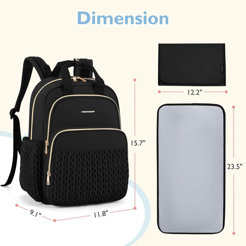 mommore Diaper Bag Backpack, Large Travel Baby Bag for Daily Essentials | Stylish Diaper Backpack for Toddler, Insulated Pockets, Changing Pad & Stroller Straps for Outdoor Trip