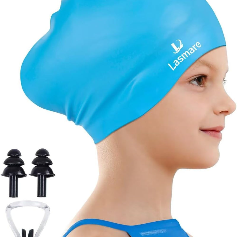 Silicone Swim Cap for Kids with Long Hair, 3 Sizes for Toddlers, Children & Teens Age 1–15, Waterproof Swimming Hat for Girls & Boys