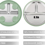 PandaEar 2 Pack Stainless Steel Baby Suction Plates & 2 Pack Spoons, Toddler Utensils Baby Feeding Set, Divided Plates for Baby Led Weaning Supplies, BPA-Free (Blue/Green)