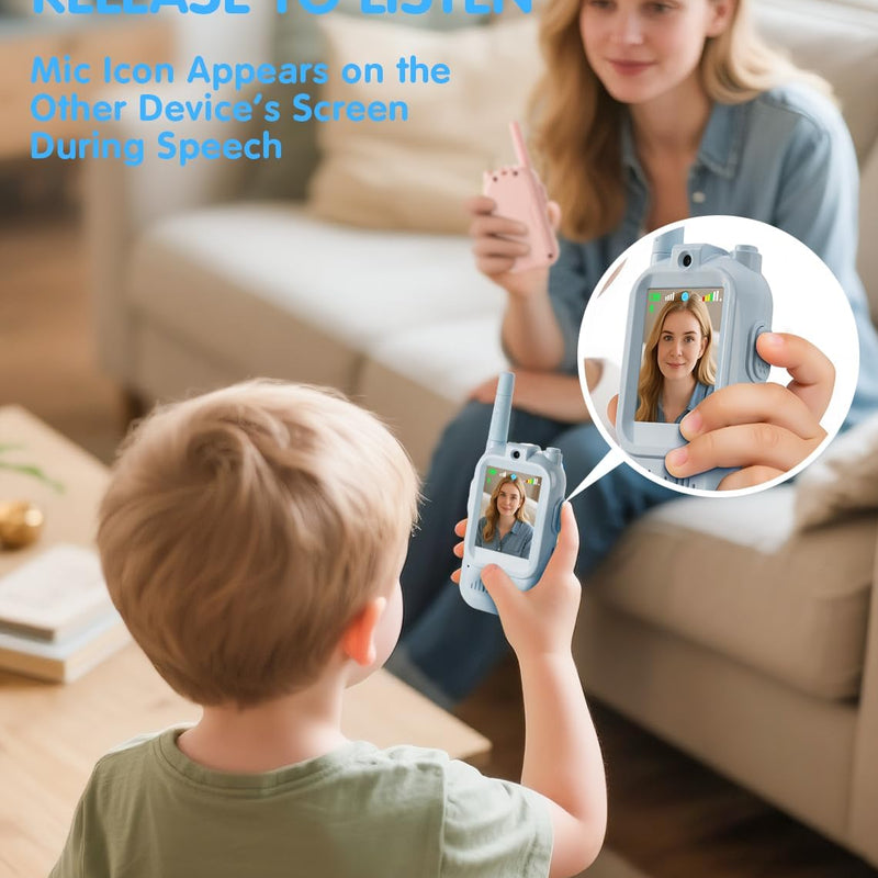 Pink-and-Blue 2-Pack Rechargeable Walkie Talkie for Kids with Video and Voice Changer, HD Camera, and Long Range