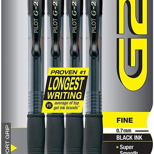 Pilot G2 Pens, Premium Refillable and Retractable Rolling Ball Gel Pens, Fine Point, 0.7mm, Black Ink, 4-Pack