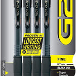 Pilot G2 Pens, Premium Refillable and Retractable Rolling Ball Gel Pens, Fine Point, 0.7mm, Black Ink, 4-Pack