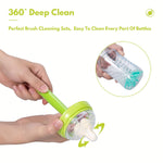 Baby Bottle Brush Kit with Suction Base, Hidden Cleaner & Sponge, Green | Suction baby bottle brush kit with hidden cleaner and sponge heads. Usage fit applies for compact bottles and cups.