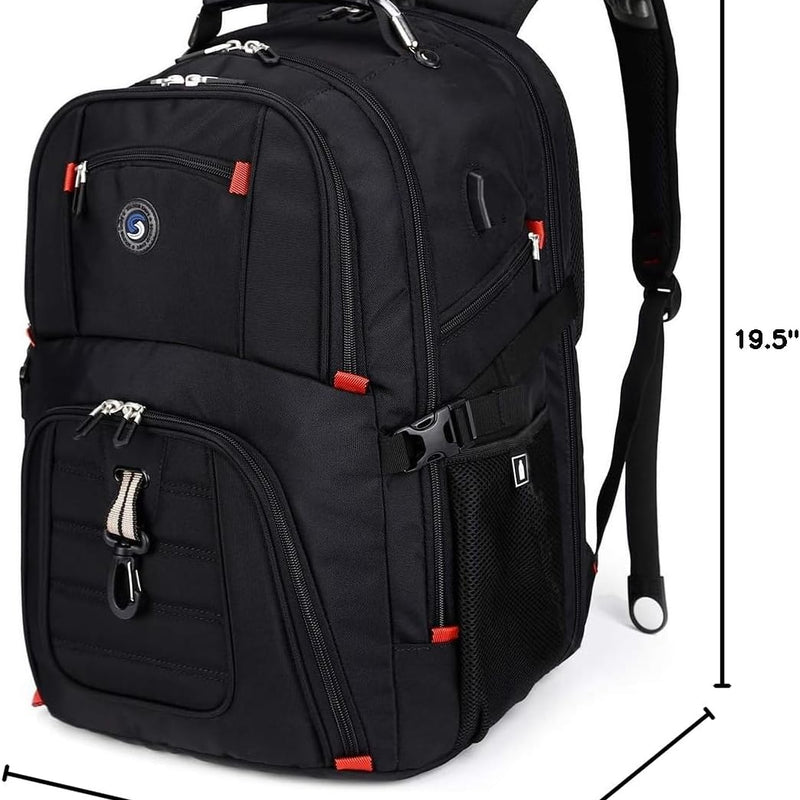 SHRRADOO Extra Large 50L Travel Laptop Backpack with combination lock, College Backpack Airline Approved Business Work Bag Fit 17 Inch Laptops for Men Women,Black