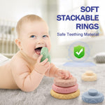 Jyusmile Montessori Baby Toy Set for 6-12 Months, Soft Infant Teething Toys, Stacking Blocks, Sensory Balls