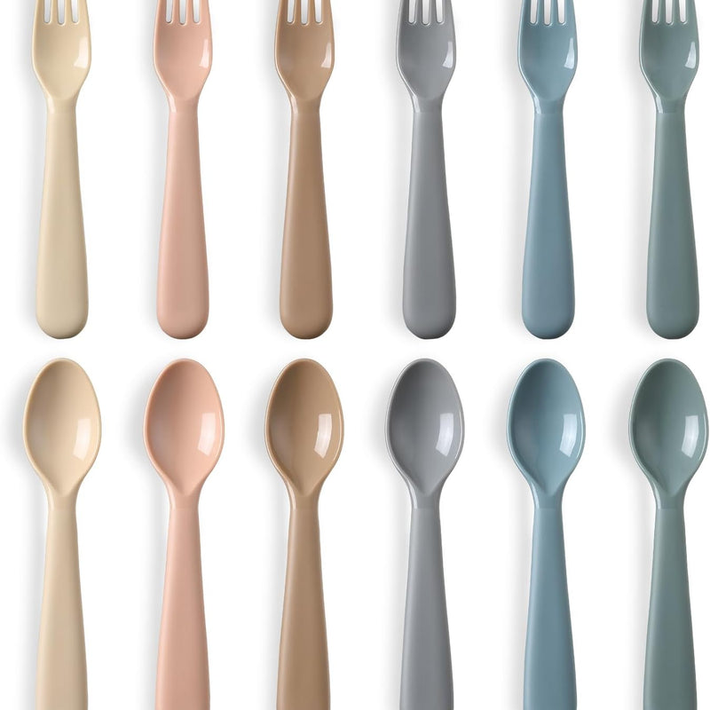 12 Pieces Toddler Utensils Set, Plastic Spoons and Forks Set for Kids, Children Safe Flatware, Plastic Reusable Cutlery, BPA Free, Dishwasher Safe