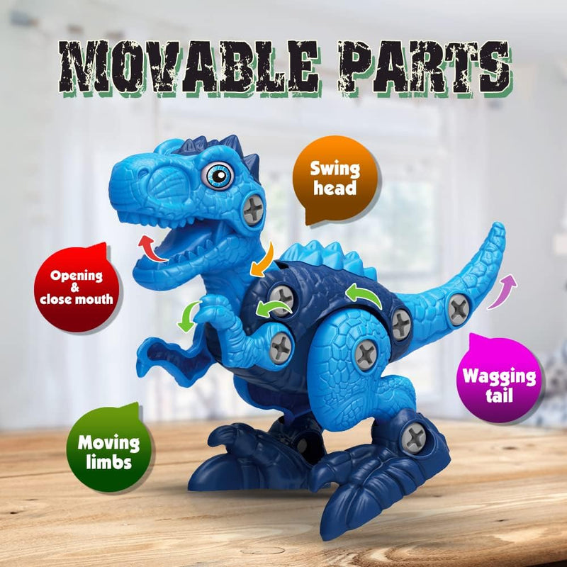 Blue, Red, Yellow, Green Dinosaur Building Kit for Kids, STEM Educational Construction Toy, Ages 3-7