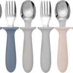 Eascrozn Toddler Utensils, 6 Pack Children Safe Forks and Spoons Set | kids Silverware Set with Silicone Handle, 18/8 Stainless Steel, BPA Free, Dishwasher Safe