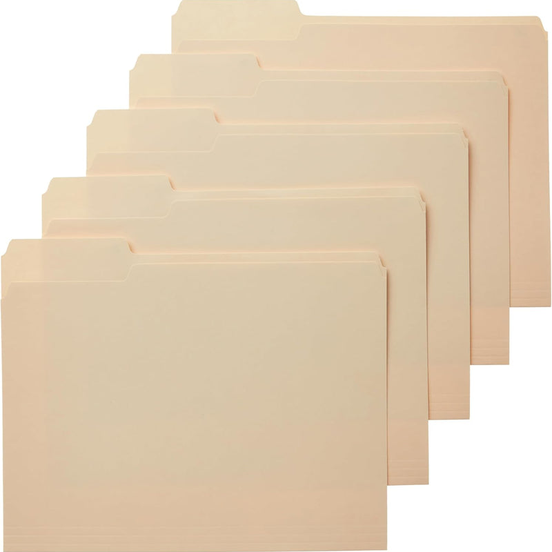 Amazon Basics Sturdy File Folders with Reinforced Tabs for Filing and Organization, 1/3-Cut Tab, Assorted Positions, Letter Size, 8.5x11 inches, Manila, 100-Pack