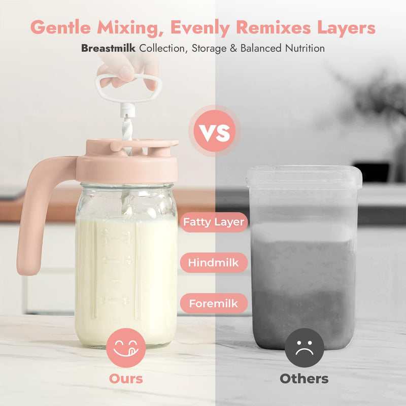 Papablic Breast Milk Pitcher, Formula & Baby Feeding Container, Pink | Glass | BPA-Free | Leakproof | Safe & Durable | Wide Mouth | Easy to Clean & Dishwasher Safe | No Bubbles & No Clumps