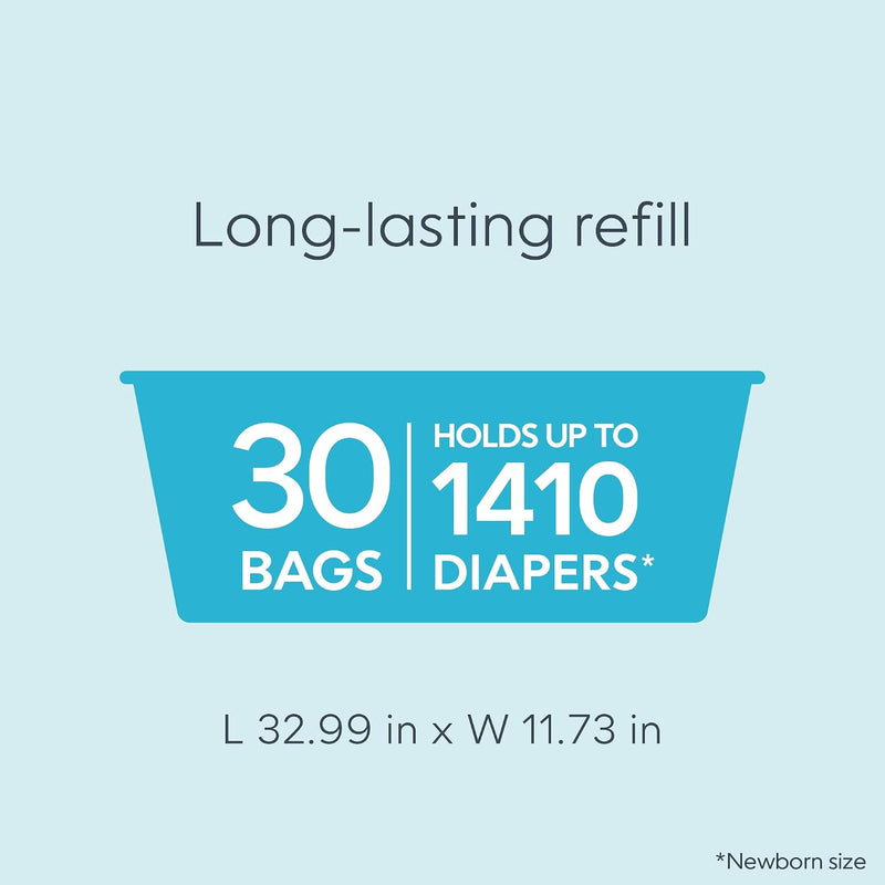 Diaper Genie Easy Roll Refill | 30 Bags Per Refill | Holds Up to 1410 Newborn Diapers | Odor Control | Diaper Pail Refill Bags | Fits Diaper Genie Signature & Platinum Pails
