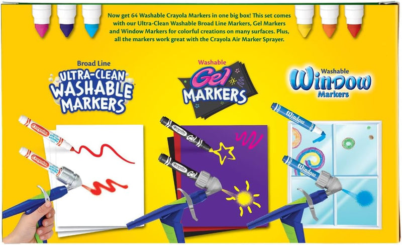Crayola Washable Broad Line Marker Variety Set (64ct), Teacher School Supplies for Toddlers & Kids, Ultra-Clean, Window, & Gel FX Markers for Kids, 3+
