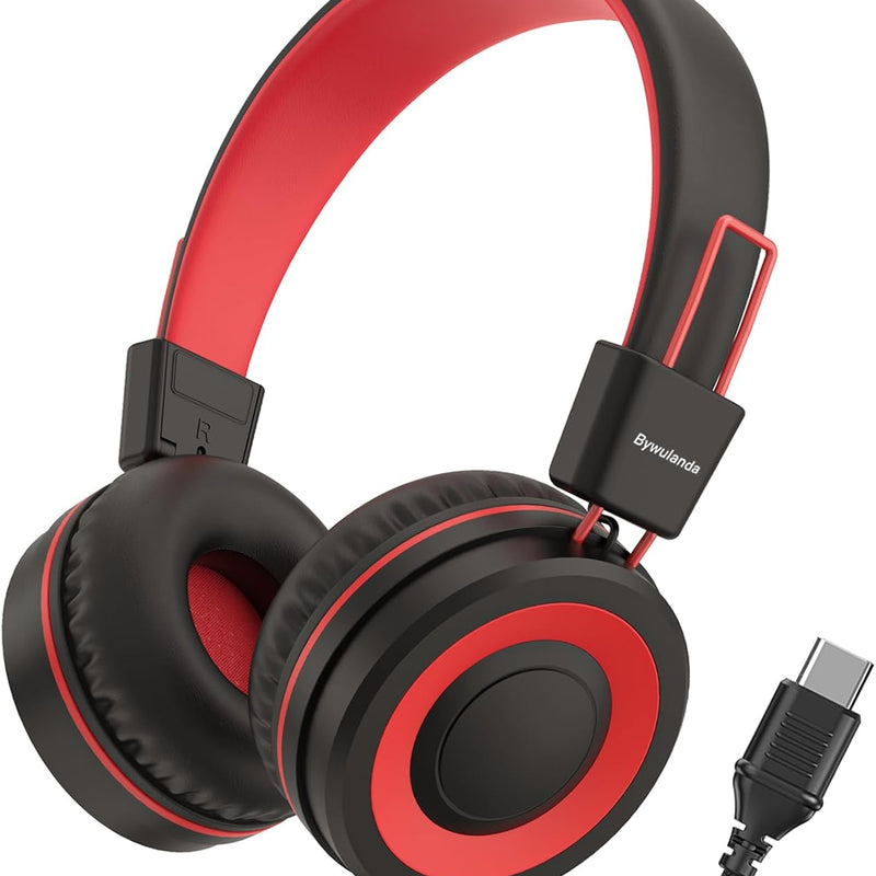 bywulanda upgrade usb type c kids headphones for safe volume limited kids school headphones dark blue