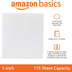 Amazon Basics 3-Ring Binder with Round Rings and Interior Pockets, 1-Inch, White, 4-Pack