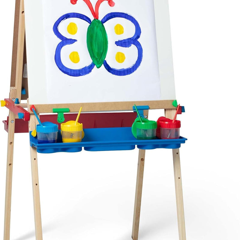 melissa & doug deluxe wooden art easel for kids with dry-erase board chalkboard & drawing paper roller folding double-sided toddler easel
