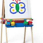 melissa & doug deluxe wooden art easel for kids with dry-erase board chalkboard & drawing paper roller folding double-sided toddler easel