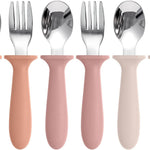 Eascrozn Toddler Utensils, 6 Pack Children Safe Forks and Spoons Set | kids Silverware Set with Silicone Handle, 18/8 Stainless Steel, BPA Free, Dishwasher Safe