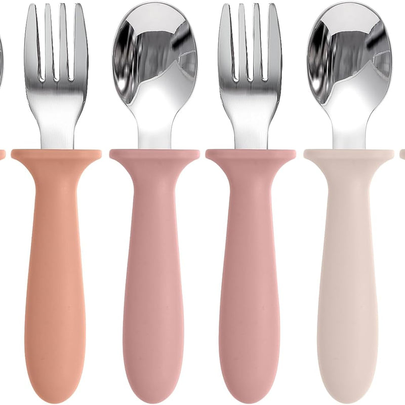 Eascrozn Toddler Utensils, 6 Pack Children Safe Forks and Spoons Set | kids Silverware Set with Silicone Handle, 18/8 Stainless Steel, BPA Free, Dishwasher Safe