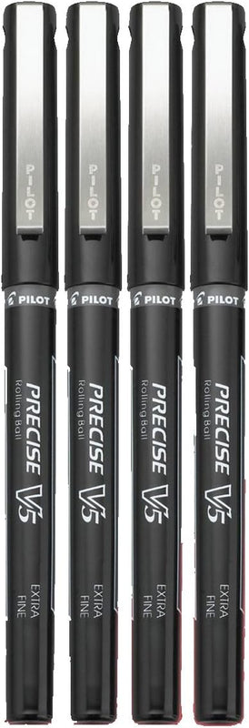 Pilot Precise V5 Stick Liquid Ink Rolling Ball Stick Pens, Extra Fine Point (0.5mm) Black Ink Pens, 4-Pack