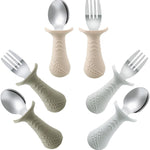 PandaEar Baby Toddler Fork and Spoon Utensil Set, 6 Pack Silicone Stainless Steel Silverware Spoon Fork for Babies Toddler, BPA Free with Silicone Holding Anti-Choke Design (Green Blue Brown)