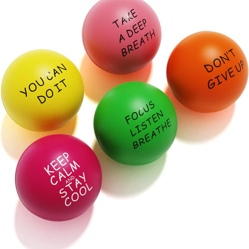 Lumarice Stress Balls (5 Pack) for Kids and Adults - Stress Relief Balls with Motivational Quetos - Hand Exercise Balls to Relieve Anxiety and Stress