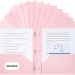Two-Pocket-Folders with 3 Prongs, Letter Size Plastic Folders with Pockets and Prongs, Poly Plastic Folders for Office & School. 6 Pastel Colors (Pink - 6 Packs)