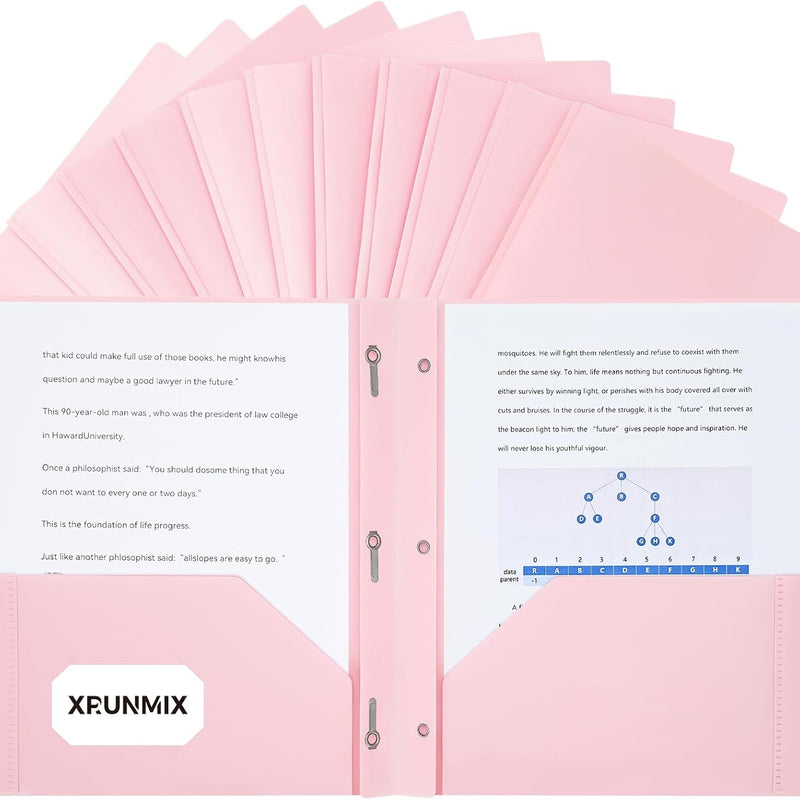 Two-Pocket-Folders with 3 Prongs, Letter Size Plastic Folders with Pockets and Prongs, Poly Plastic Folders for Office & School. 6 Pastel Colors (Pink - 6 Packs)