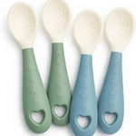 4-Pack Silicone Baby Spoons, Seposeve Soft Gum-Friendly First Feeding Spoons for Babies, Baby Feeding Utensils Essentials, Easy-Grip Handle, BPA Free, Dishwasher Safe, 2 Pink 2 Purple