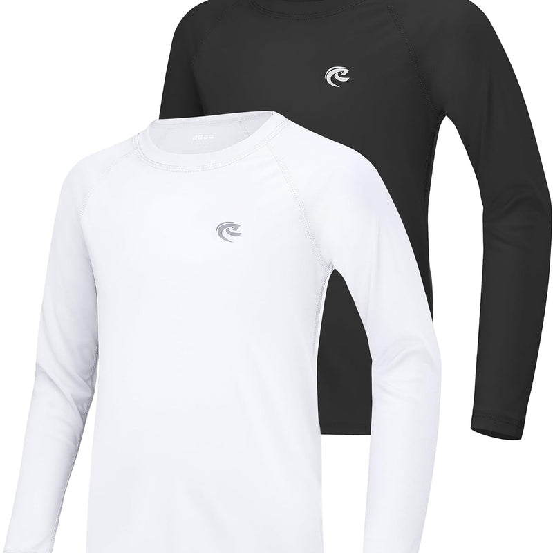 Boys UPF 50+ Swim Shirt Long Sleeve, 1 or 2 Pack UV Sun Protection Rash Guard, Youth Kids SPF Water Shirts for Beach Surf