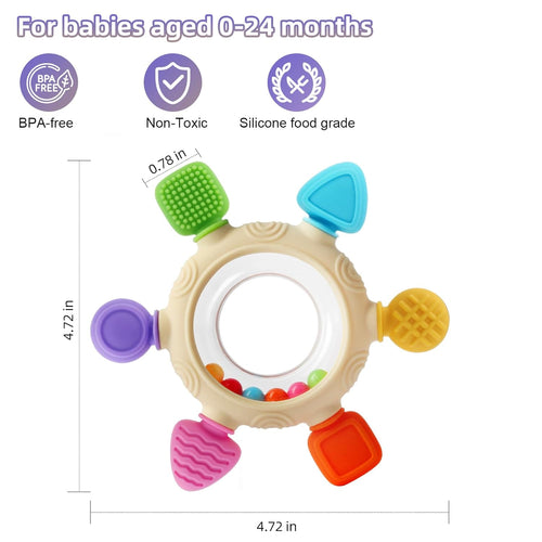 Silicone Baby Teether Rings for 0-6 and 6-12 Months Newborn Infant Relief Chew Soothing Sore Gums BPA Free