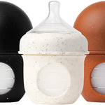 Boon Nursh Bottles - Slow Flow - Silicone Baby Bottles Help Ease Colic Symptoms - Formula and Breast Milk Only Touch Platinum Food-Safe Silicone - Pink - 0-3 Months - 3 Count - 4 Ounce
