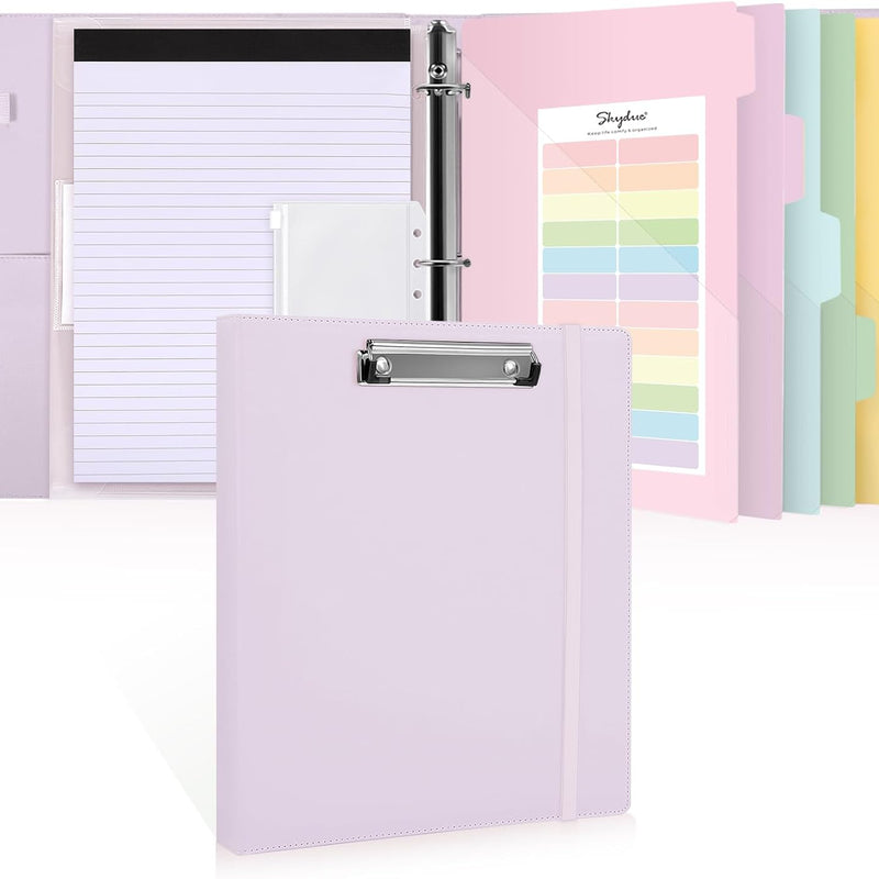 SKYDUE 3 Ring Binder with Clipboard, 13.2" × 10.2" Faux Leather 1 Inch Binder Organizer with 5 Pocket Dividers, Notepad, Labels & 2 Storage Pockets for Teachers, Students, Nurses & Office Work