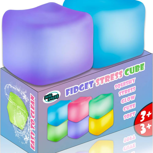 2Pcs Stress Cube Glow in The Dark,Fidgets for Teens,Adults, Kids,Super Solid Squishy Toy,Squeeze Toys,Ice Cube,High Density Squeeze Toys,Stocking Stuffers,Cool Things(Blue + Purple)